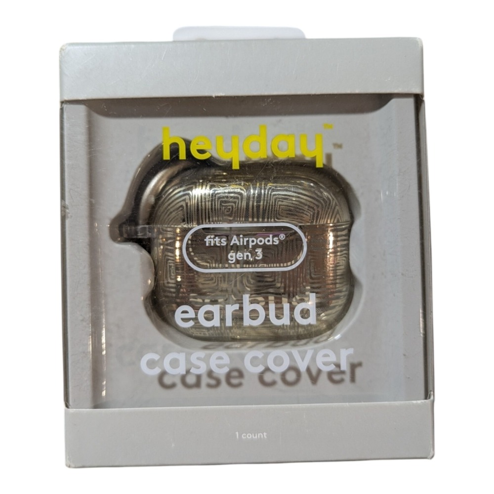 F9. Heyday Silicone‎ Earbud Case W/ Clip For AirPods 3rd Gen - Gold Geo Lines